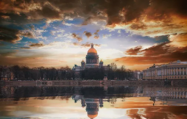 Autumn, landscape, the city, reflection, river, SPb, Andrey Mikhailov