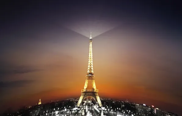 Night, lights, Paris, Eiffel tower
