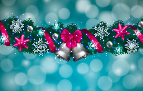 Snowflakes, spruce, tape, bow, bells