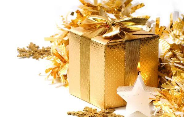 Decoration, snowflakes, gold, gift, Christmas, New year, golden, Christmas