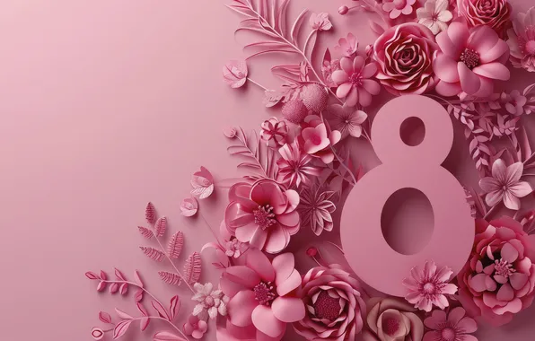 Flowers, holiday, spring, March 8, composition, International women's day, festive background, AI art
