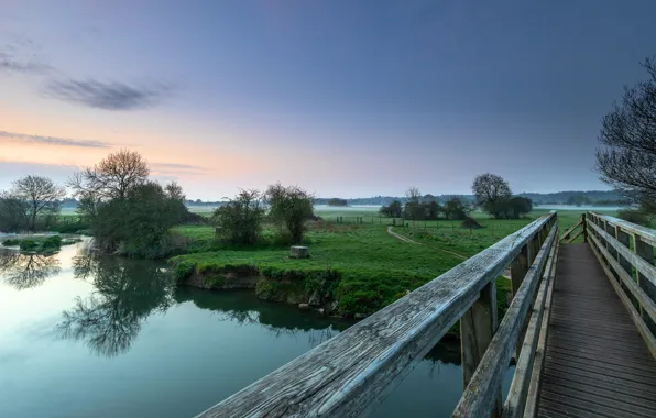 Bridge, river, shore, railings, wooden, the bridge, pond