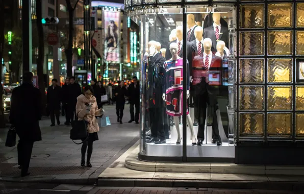 Night, street, portrait, Japan, dummy, shop, bokeh