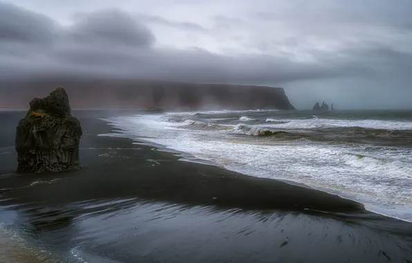 Sea, foam, clouds, mountains, rocks, beauty, bad weather, Shvartsman Evgeny