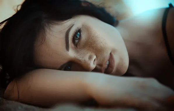 Picture look, close-up, face, makeup, brunette, hairstyle, lies, freckles