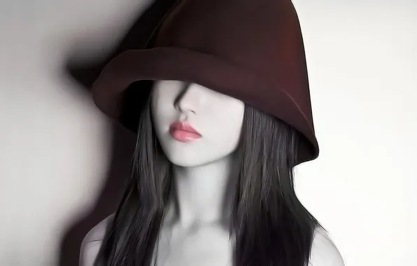 Girl, model, hat, lips, white background, dummy