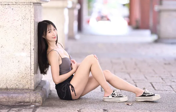 Girl, shorts, Mike, brunette, legs, Asian