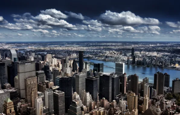 Clouds, the building, New York, skyscrapers, horizon, megapolis, New York