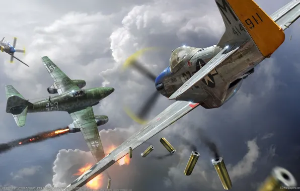 Figure, Mustang, art, Messerschmitt, UNITED STATES AIR FORCE, North American, P-51D, Me.262