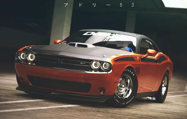 Auto, Machine, Orange, Dodge, Challenger, Lights, Dodge Challenger, Muscle car