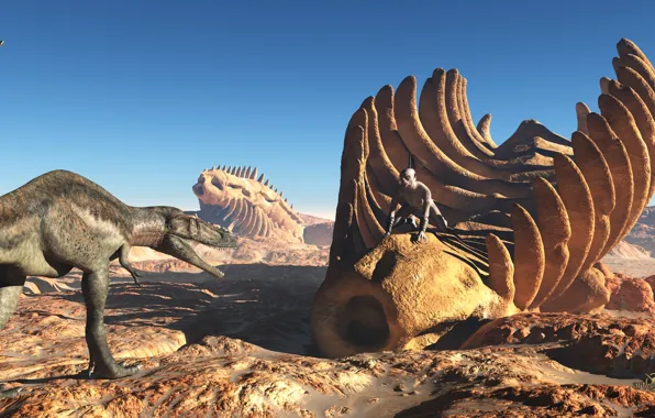 People, meeting, dinosaur, skeleton, Vue world