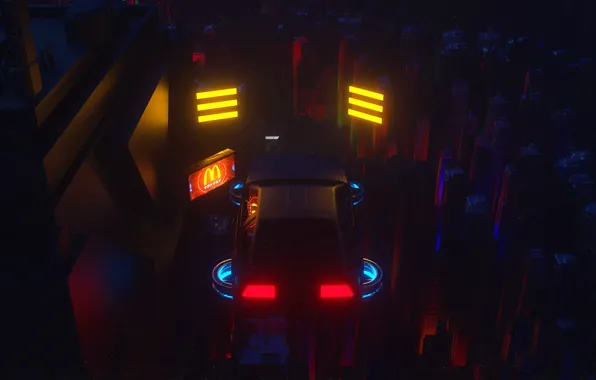 Auto, Night, The city, Future, Machine, Flight, Style, DeLorean DMC-12