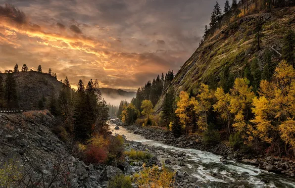 Picture river, mountain, the evening