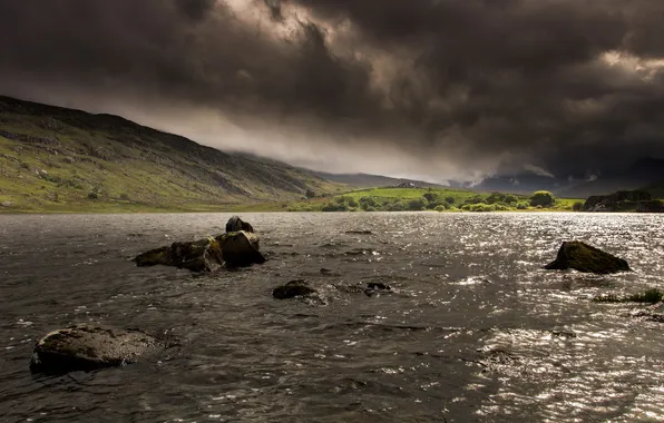 The sky, landscape, lake