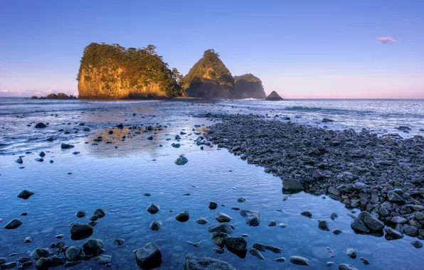 The sky, stones, the ocean, rocks, blue, shore, coast, Japan