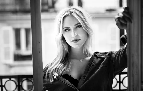 Look, pose, model, portrait, makeup, hairstyle, blonde, black and white