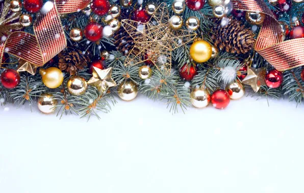 Branches, holiday, new year, spruce, Christmas balls