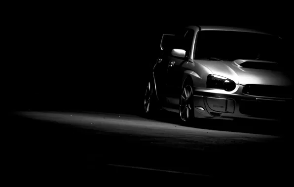 Picture cars, black and white, subaru, black background, cars, wrx, impreza, Subaru
