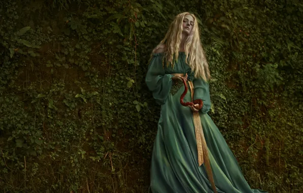 Girl, fantasy, snake, art, temptation, Agnieszka Lorek, Ellie Bee