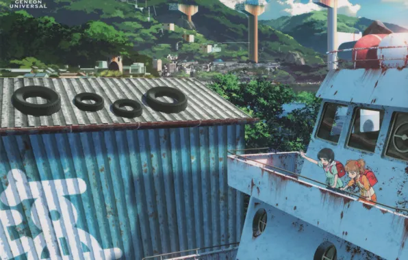 Picture roof, the city, hills, posts, home, schoolgirl, like no asukara, Miuna Shiodome