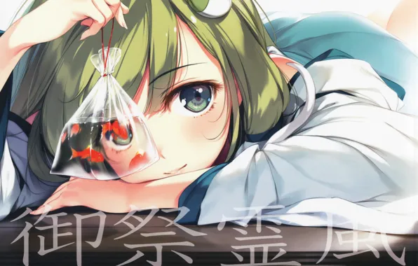 Fish, face, hands, package, red, green hair, touhou, art