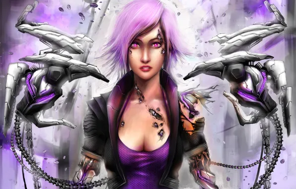 Girl, metal, wire, mechanism, robot, leather, art, device