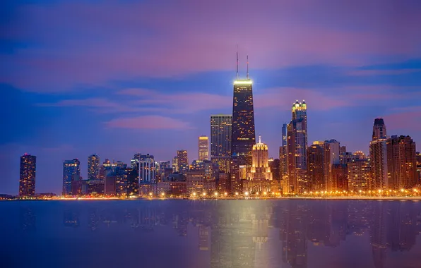 Night, lights, skyscrapers, USA, Chicago, Chicago, illinois