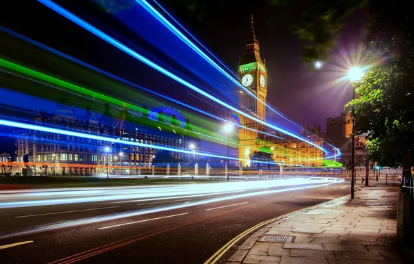 Picture road, light, night, city, the city, lights, street, England