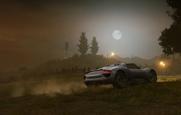 Picture machine, night, the moon, car, porsche, need for speed most wanted 2