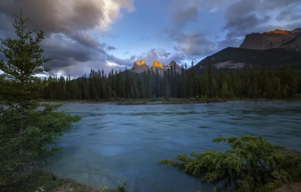 Landscape, sunset, mountains, nature, river, Canada, Albert, forest