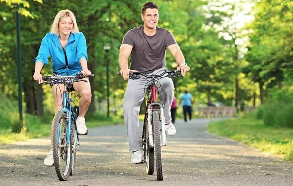 Picture bike, sport, woman, male, walk, health