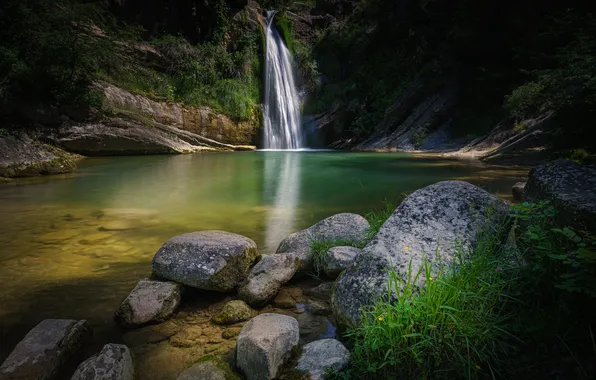 Picture forest, nature, river, stones, waterfall