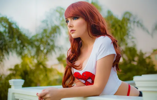 Cleavage, blue eyes, model, women, redhead, cosplay, curvy, Mary Jane Watson