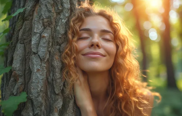 Girl, Trees, Hair, Red, Digital art, AI art, The Art of Artificial Intelligence, Neural network