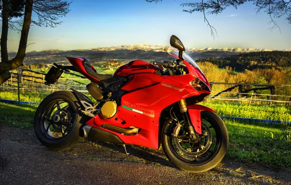 Landscape, red, motorcycle, Ducati, superbike