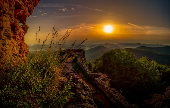 Picture grass, the sun, landscape, mountains, nature, dawn, morning, Germany