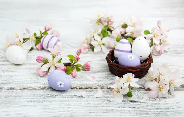 Flowers, branches, holiday, Easter, basket, Apple blossoms, Olena Rudo