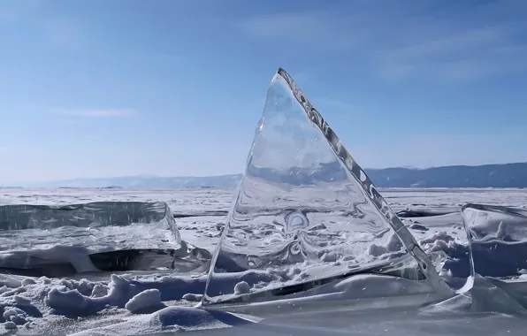 Ice, winter, snow, landscape, lake, Baikal