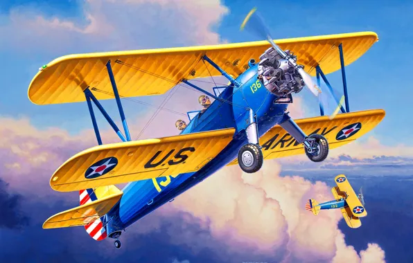 Picture USA, biplane, Stearman, PT-17, Training aircraft