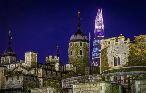 Night, England, London, tower, home, Shard