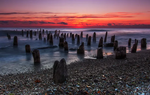 Sea, landscape, sunset, support