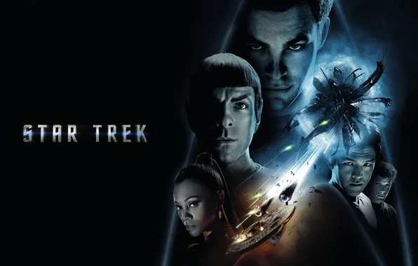 The dark background, the inscription, Star trek, Star Trek, spaceship