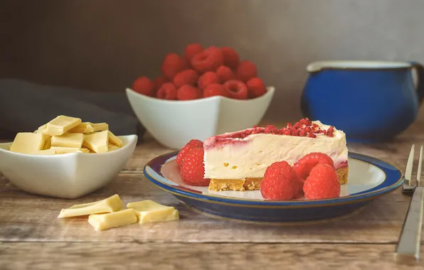 Berries, raspberry, cheese, plate, plug, dessert, cheesecake