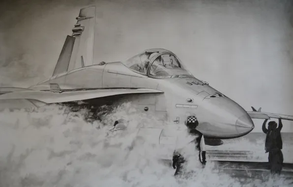Picture figure, pencil, Hornet, FA-18