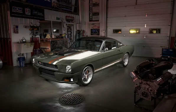 Mustang, ford, with, brushed, recoil, ringbrothers, dark clear garage