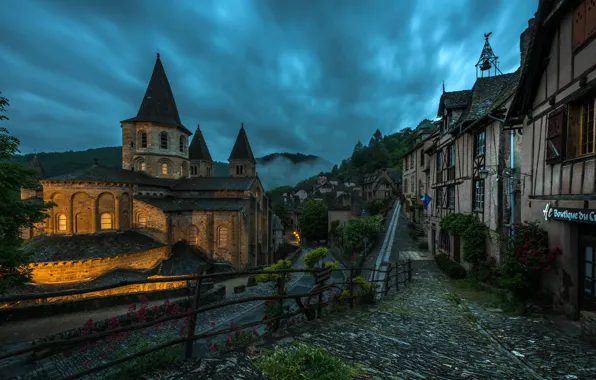 Picture road, clouds, trees, landscape, mountains, street, the fence, France