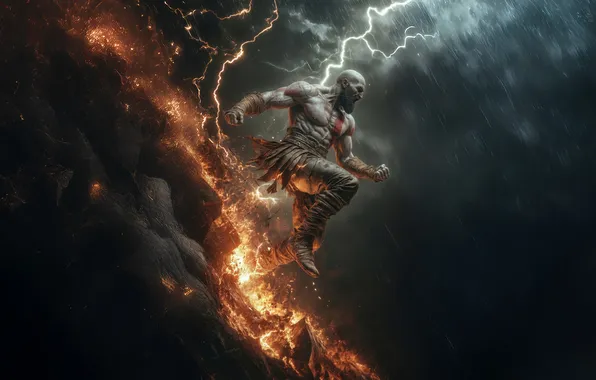 Man, warrior, powerful, strong, muscular, demi god, tatto, bald