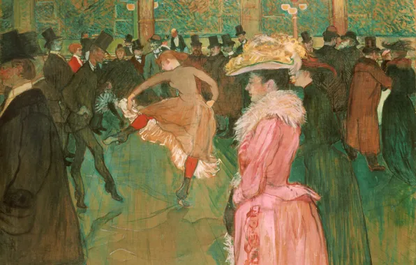 People, picture, cabaret, genre, Dance at the Moulin Rouge, Henri de Toulouse-Lautrec