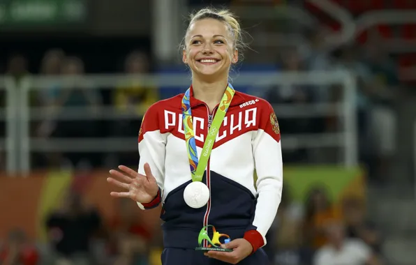 Picture look, girl, joy, face, silver, figure, Olympics, medal