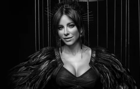 Picture black and white, Eyes, Background, Ani Lorak, Ani Lorak, Mole